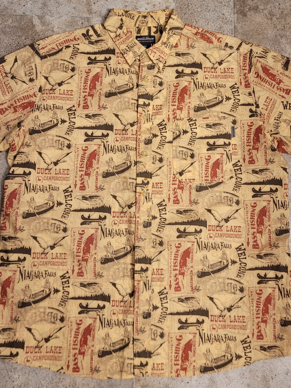 Woolrich Niagara Falls Duck Lake Camp Shirt Yellow Short Sleeve Camp Shirt 2X